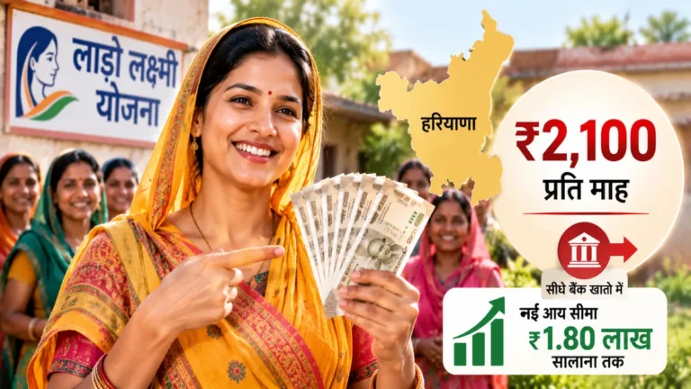 हरियाणा की Lado Lakshmi Yojana 2026 में महिलाओं को हर महीने ₹2,100 की आर्थिक सहायता, जानें बढ़ी हुई आय सीमा और पात्रता की पूरी जानकारी।